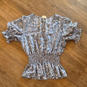 Sienna Sky Floral Smocked Blouse in Blue and Pink